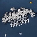 Peine plateado para novia con hojas de diamantes para peinados de boda - Peine de Cabello Flores y Hojas Intrincado con Strass (HS-J6543S)