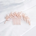 Elegant rose gold bridal hair comb with lush leaf pattern and sparkling pearls - Rose Gold Lush Branch Leaf Artificial Pearl Hair Comb (HS-J5880RG)