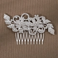 Silver bridal hair comb with elegant leaf and flower patterns in sparkling rhinestones - Silver Intricate Botanical Floral Pave Rhinestone Hair Comb (HS-J7010S)