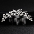 Elegant bridal hair comb with silver leaf patterns and marquise cut crystal rhinestones - Silver