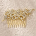 Exquisite gold bridal hair comb with rhinestone floral pattern and leaf details - Gold Vintage Blooming Floral Branch Leaf Hair Comb (HS-J7012G)