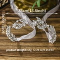 Bandeau de mariée argenté avec strass en feuilles et ruban blanc, longueur 35cm - Argenté