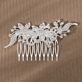 Silver bridal hair comb with rhinestone flowers and leaves for wedding hairstyles - Silver Two Main Flower Scroll Motif Hair Comb (HS-J7012S)
