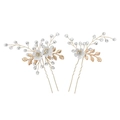 Eleganti forcine a U con fiori bianchi, foglie dorate e perline di cristallo per acconciature - Oro