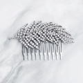 Classic silver bridal hair comb with rhinestone leaf design on white marble surface - Silver Pave Rhinestone Leaf Feather Hair Comb (HS-J5919)