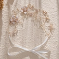 Close-up of handmade bridal headband with gold wire, white flowers, pearls and crystals - Gold (HS-J5009)