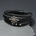 Bracelet cuir Viking pour homme avec pendentif Kolovrat slave et fermoir magnétique noir - Noir