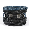 Detail of multi-layer leather bracelets featuring dumbbell charm with motivational engraving - Inspirational Dumbbell Style (TZ4 D02)