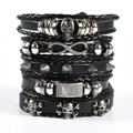 Set di bracciali multistrato in pelle intrecciata nera da uomo con ciondolo teschio - Stile Teschio Vintage Simbolo Infinito (TZ5-A02)