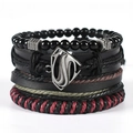 Mens punk multi-layer leather bracelet set with silver alloy wing and Superman logo charm - Superman Shield Style (TZ4 D04)