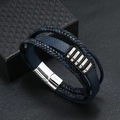 Multilayer woven leather bracelet for men with silver magnetic clasp on a black gift box - Black and Blue