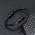 Pulsera trenzada de cuero para hombre con cierre magnético negro en forma de clavo - Negro