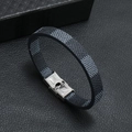 Bracelet élégant en cuir à carreaux bleus pour homme avec fermoir en acier inoxydable - Bleu
