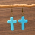 Boucles d'oreilles croix turquoise bohème vintage avec crochets en bronze antique - Croix