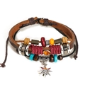 Bracciale multistrato in pelle bohémien con gemma arancione e ciondolo occhio di sole - Stile Etnico Vintage (Braccialetto)