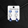 Vintage bridal earrings featuring marquise crystals and three-tier blue teardrop gems - Three Layer Blue White Waterdrop Style (ERS-J4000) / Sky Blue Deep Blue White