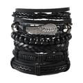 Punk multilayer woven leather bracelet set with silver owl wing and bead charms - Angel Wing Pendant Style (TZ6-A03)