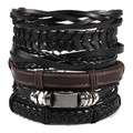 Set of 6 punk style braided leather bracelets featuring owl wing charms and metal accents - Punk Simple Style (TZ6-A04)