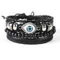 Set di bracciali in pelle multistrato con cordini intrecciati, perline nere e charm Evil Eye - Bracciale Multistrato Malocchio (TZ3 C08)