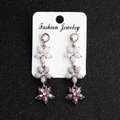 Elegant purple gradient flower drop earrings with rhinestones for bridal jewelry - Purple Gradient Three Layer Flower Style (ERS-J4004B) / Gradient Purple Series