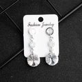 Luxury bridal vintage drop earrings with marquise crystals and elegant silver accents - Three Section White Rainbow Crystal Style (ERS-J4003) / White Rainbow Color