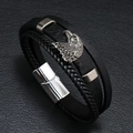 Bracciale da uomo in pelle nera intrecciata con ciondolo aquila e chiusura magnetica - Nero