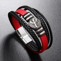 Men's multilayer braided leather bracelet with red accent, cactus alloy, and magnetic clasp - Black Red