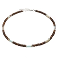 Collana bohémien in perle di cocco con pietre turchesi e dettagli in metallo argento - Perla Verde