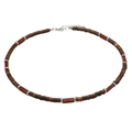 Collana boho da uomo in guscio di cocco con perline di legno e pietre rosso-marroni - Perle Rosse