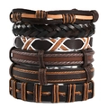 Men's punk style multi-layer braided leather bracelet set with owl and wing charms - Multi-layer Braided Style (TZ6-A05)