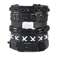 Men's punk multilayer leather bracelet set with owl wing and woven braid detail - X-Stitch Style (TZ6-A06)