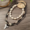 Set collana bohémien multistrato con conchiglia, perline di legno e dente di squalo - Stile Combo a Strati Conchiglia di Cauri (2)