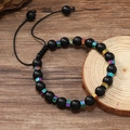 Bracelet de surf réglable avec perles noires mates et cubes aux reflets arc-en-ciel - Noir Mat Irisé