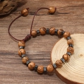Bracelet ajustable en perles de bois marron avec accents métalliques en hématite pour homme - Bois Perle Carrée Brun