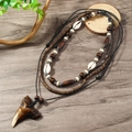 Handmade multi-layered shell and shark tooth necklace with tribal wooden beads - Large Tooth Pendant Ethnic Combo Style (5)