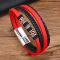 Pulsera de cuero con diseño de dragón con capas trenzadas rojas y cierre magnético - Negro Rojo
