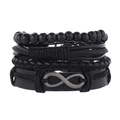 Vue détaillée d'un bracelet multicouche pour homme avec symbole infini et perles en bois - Noir