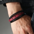 Bracciale da uomo in pelle intrecciata stile western con testa di toro e chiusura - Borgogna