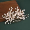 Eleganter goldener Brauthaarkamm mit Strassblumen und Blättern für Hochzeitsfrisuren - Gold Stil (Haarkamm)