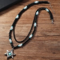 Collier double épaisseur pour homme avec perles noires mates et pendentif étoile - Style Pendentif Étoile avec Perle Bleue (Style 5)