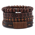 Retro multi-layer braided leather bracelet set with wooden beads and hexagram patterns - Hexagram Style