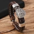 Vintage Lederarmband für Herren mit Lebensbaum-Symbol und verstellbarem geflochtenem Seil - Braun