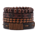 Vintage 4-teiliges Set aus braunem Lederarmband mit Ankermotiv und Holzperlen handgefertigt - Anker-Stil