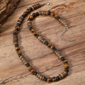 Collar bohemio para hombre con piedras de ojo de tigre y cuentas de madera oscura - Ojo de Tigre