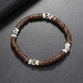 Bracelet ethnique en perles de noix de coco et perles en pierre de dalmatien tachetée - Pierre naturelle dalmate