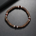 Bracelet en perles avec noix de coco marron, pierres œil de tigre rouge et disques blancs - Oeil de tigre rouge naturel