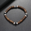 Bracelet minimaliste en noix de coco avec pierres turquoise et entretoises blanches - Pierre flocon de neige noire
