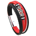 Handgewebtes mehrlagiges Lederarmband mit Lebensbaum-Anhängern und Magnetverschluss - Rot