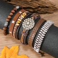 Set di bracciali retrò multistrato con ciondolo a girasole e cordini in pelle - Stile Fiore Vintage Set da 6 pezzi