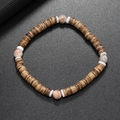 Bracelet fait main avec perles en bois de coco marron et accents en pierre rose - Pierre à grille rose naturelle